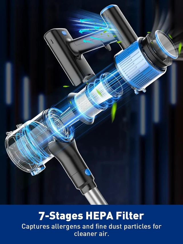 Alt view image 7 of 7 - VOKENE Cordless Vacuum Cleaner, 8 in 1 Powerful Suction Lightweight Vacuum Cleaner for Home, LED Display, 3 Suction Modes, 45Mins Detachable Battery Vacuum for Hard Floor Carpet Pet Hair (Blue)