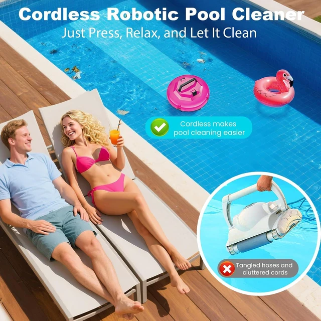 Alt view image 2 of 7 - 2026 Cordless Robotic Pool Cleaner - 120 Mins Automatic Pool Vacuum for Above Ground Pool & In - Ground Flat Pools up to 1000 Sq.Ft, Robot Pool Cleaner with Self - Parking Tech