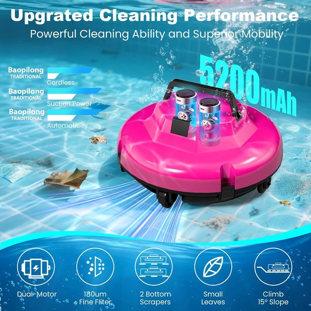 Alt view image 3 of 7 - 2026 Cordless Robotic Pool Cleaner - 120 Mins Automatic Pool Vacuum for Above Ground Pool & In - Ground Flat Pools up to 1000 Sq.Ft, Robot Pool Cleaner with Self - Parking Tech
