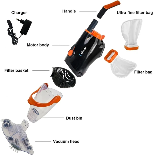 Alt view image 3 of 7 - Handheld Pool Vacuum CleanerOrange and White
