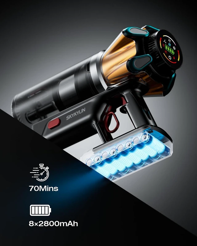 Alt view image 3 of 7 - Cordless Vacuum Cleaner, 60Kpa 650W 70 Mins Stick Vacuum Cleaners for Home with Hurricane Mode, Self-Standing, Anti-Tangle Brush, LED Touchscreen, Cordless Vacuum for Pet Hair/Carpet/Car/Floor