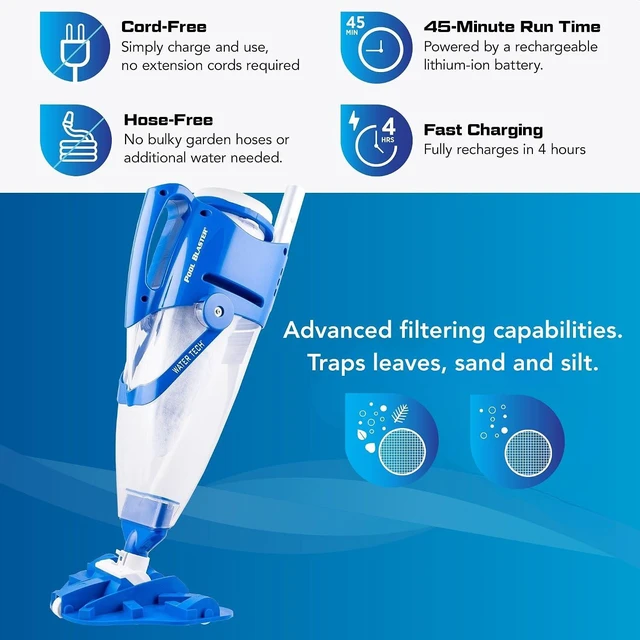 Alt view image 5 of 7 - POOL BLASTER Centennial Cordless Pool Vacuum w/Pole Set - XL Debris Capacity & Advanced Filtration, Handheld Rechargeable Pool Cleaner for Sand, Silt & Leaves in Inground & Above Ground Pool