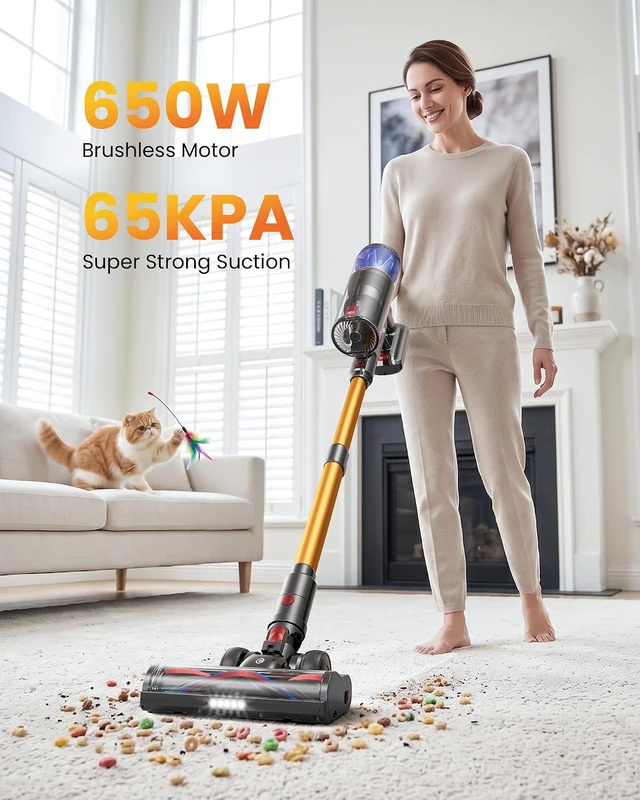 Alt view image 2 of 7 - Cordless Vacuum Cleaner for Home, 65KPA 650W 70Mins Stick Vacuum Cordless with Three Suction Modes, Self-Standing&LED Screen, Anti-Tangle Brush, Vacuum Cleaners for Pet Hair/Hardwood Floors/Carpet