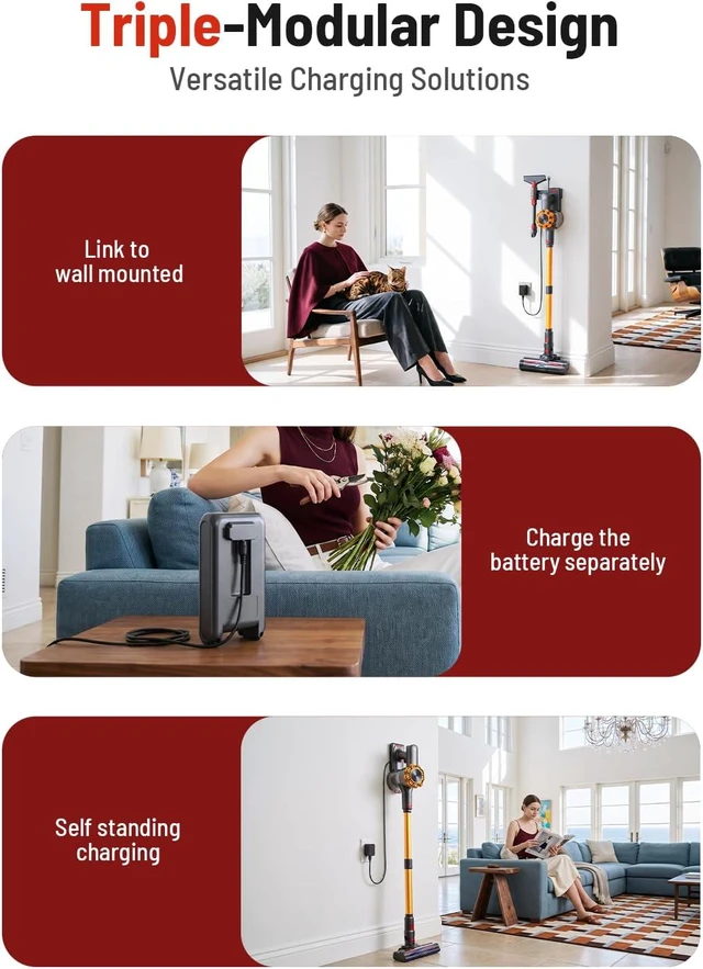 Alt view image 7 of 7 - CHEBIO Cordless Vacuum Cleaner, 550W/45Kpa Vacuum Cleaners for Home, Self-Standing&Anti-Tangle, 65Mins Stick Vacuum with LED Display, 8 in 1 Lightweight Vacuums for Hard Floor/Carpet/Pet Hair