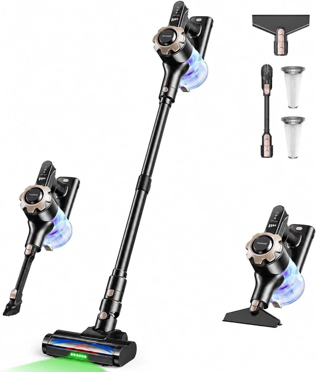Main image of Trucozie Cordless Vacuum Cleaner, 8-in-1 Lightweight Stick Vacuum with 45mins Runtime, Powerful Suction, Green Light & Self-Standing Vacuum Cleaners for Home, Hardwood Floors, Carpet, Pet Hair, Black