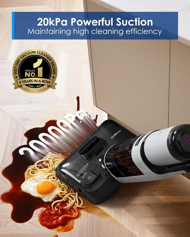 Alt view image 2 of 7 - Tineco Floor ONE i5 Stretch Wet Dry Vacuum Cleaner, Vacuum & Mop in One Step, 20kpa Powerful Suction, 180° Lay-Flat Design, Anti-Tangle Design, Dual-Sided Edge Cleaning, Up to 30* Minutes Runtime