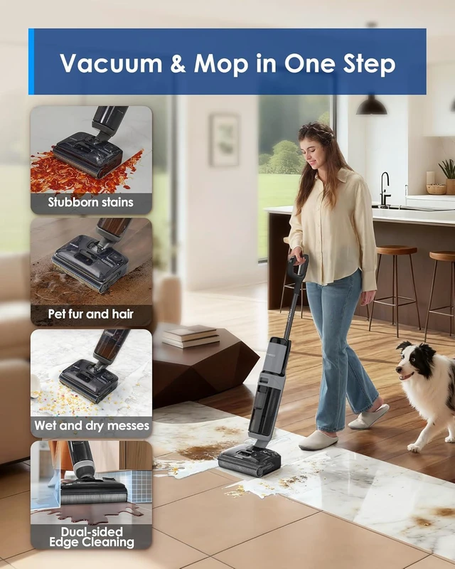 Alt view image 3 of 7 - Tineco Floor ONE i5 Stretch Wet Dry Vacuum Cleaner, Vacuum & Mop in One Step, 20kpa Powerful Suction, 180° Lay-Flat Design, Anti-Tangle Design, Dual-Sided Edge Cleaning, Up to 30* Minutes Runtime