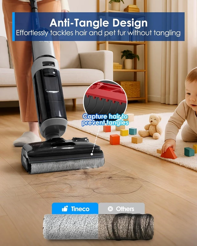Alt view image 4 of 7 - Tineco Floor ONE i5 Stretch Wet Dry Vacuum Cleaner, Vacuum & Mop in One Step, 20kpa Powerful Suction, 180° Lay-Flat Design, Anti-Tangle Design, Dual-Sided Edge Cleaning, Up to 30* Minutes Runtime