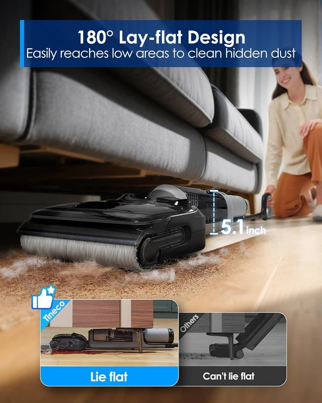 Alt view image 5 of 7 - Tineco Floor ONE i5 Stretch Wet Dry Vacuum Cleaner, Vacuum & Mop in One Step, 20kpa Powerful Suction, 180° Lay-Flat Design, Anti-Tangle Design, Dual-Sided Edge Cleaning, Up to 30* Minutes Runtime