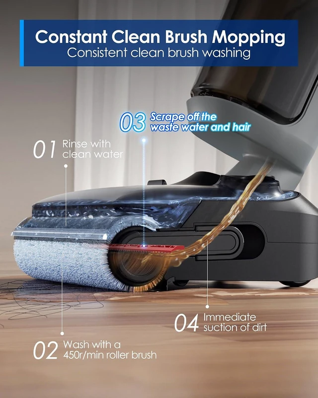 Alt view image 7 of 7 - Tineco Floor ONE i5 Stretch Wet Dry Vacuum Cleaner, Vacuum & Mop in One Step, 20kpa Powerful Suction, 180° Lay-Flat Design, Anti-Tangle Design, Dual-Sided Edge Cleaning, Up to 30* Minutes Runtime