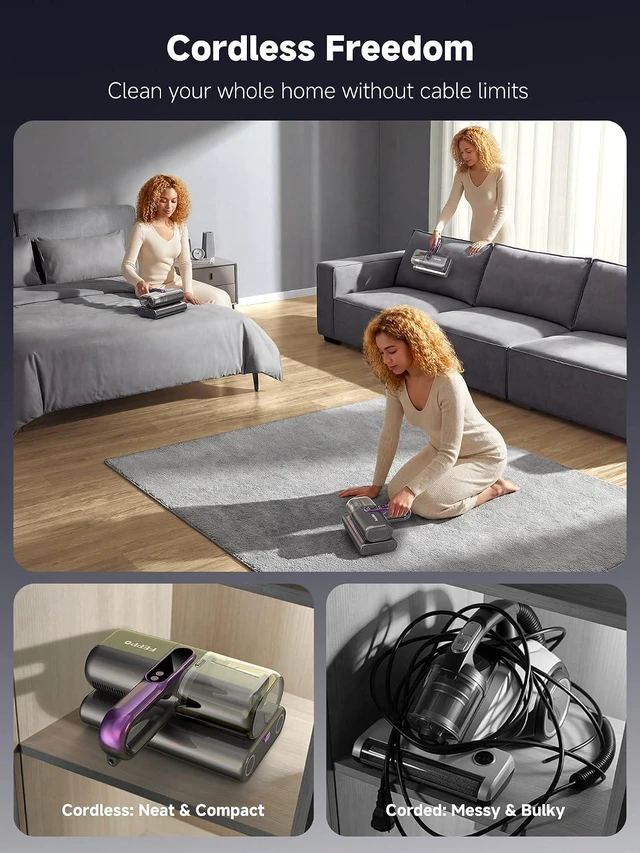 Alt view image 4 of 7 - FEPPO Cordless Mattress Vacuum Cleaner, 18Kpa Strong Suction Bed Vacuum
