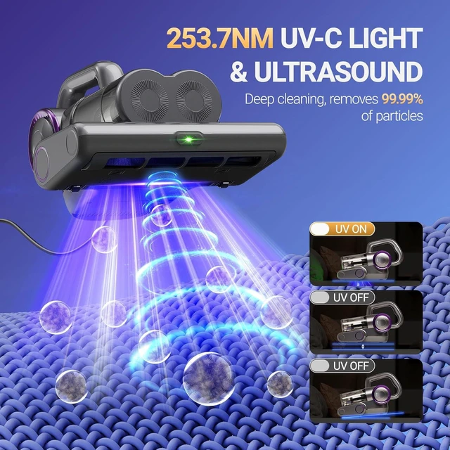 Alt view image 3 of 7 - FEPPO Mattress Vacuum Cleaner, 16Kpa Bed Vacuum with 253.7nm UV-C Light