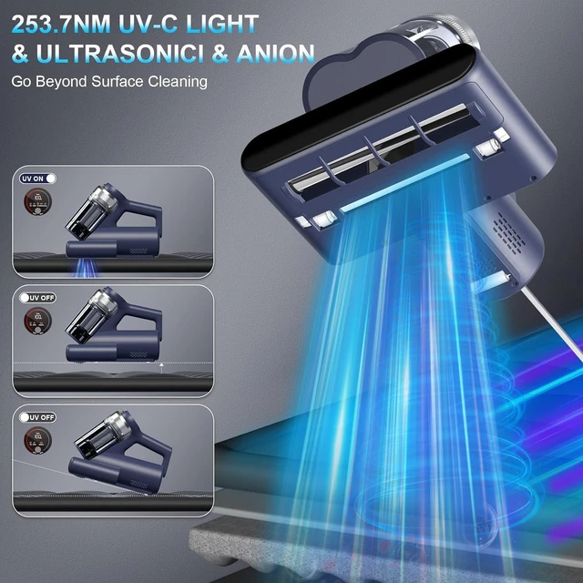 Alt view image 3 of 7 - Teant Mattress Bed Vacuum Cleaner, 16 kPa Suction & 253.7nm UV-C, MV-Blue