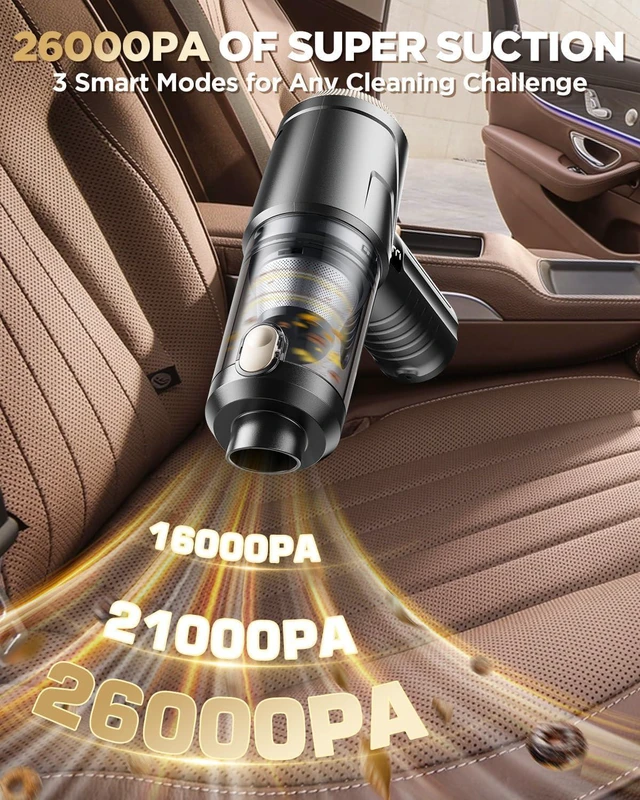 Alt view image 2 of 7 - Handheld Vacuum Cleaner 26000Pa Suction with Brushless Motor, 4-in-1 Portable Mini Car Vacuum with 3 Suction Modes, Cordless Vacuum with LED Light, Type-C Charge for Car, Office Desk, Keyboards