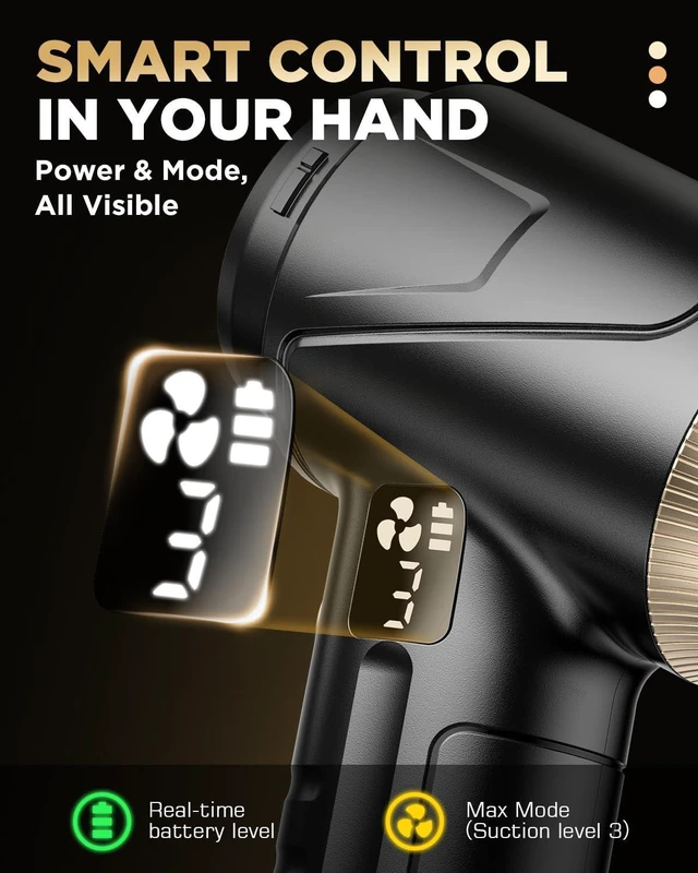 Alt view image 5 of 7 - Handheld Vacuum Cleaner 26000Pa Suction with Brushless Motor, 4-in-1 Portable Mini Car Vacuum with 3 Suction Modes, Cordless Vacuum with LED Light, Type-C Charge for Car, Office Desk, Keyboards