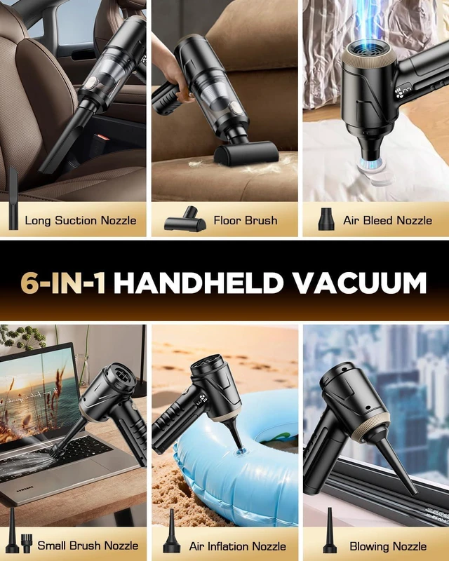 Alt view image 6 of 7 - Handheld Vacuum Cleaner 26000Pa Suction with Brushless Motor, 4-in-1 Portable Mini Car Vacuum with 3 Suction Modes, Cordless Vacuum with LED Light, Type-C Charge for Car, Office Desk, Keyboards