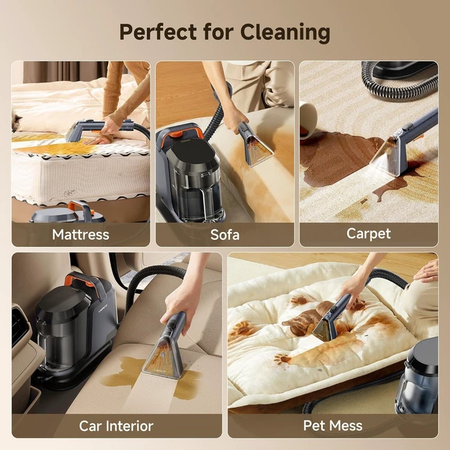 Alt view image 4 of 7 - Uwant Carpet Cleaner Machine 18Kpa Portable Carpet Cleaner for Cars Couch, 2in1 Water Tank Upholstery Cleaner, Spot Cleaner with Cleaning Tools Set of 1