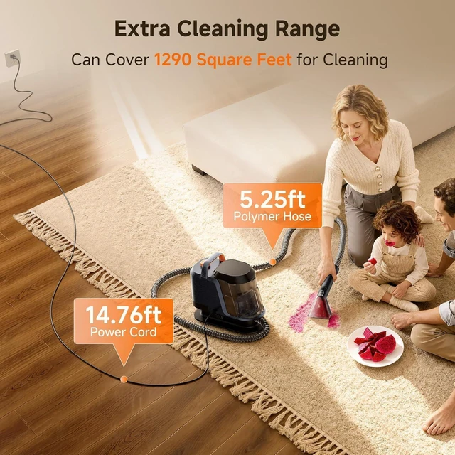 Alt view image 5 of 7 - Uwant Carpet Cleaner Machine 18Kpa Portable Carpet Cleaner for Cars Couch, 2in1 Water Tank Upholstery Cleaner, Spot Cleaner with Cleaning Tools Set of 1