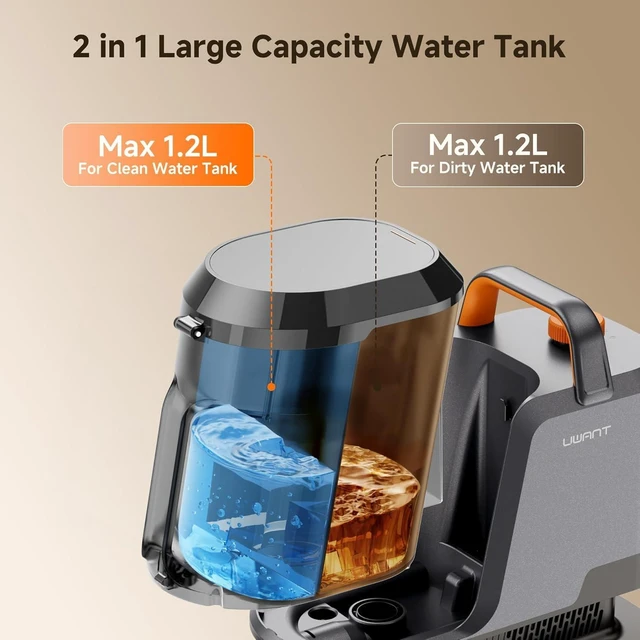 Alt view image 6 of 7 - Uwant Carpet Cleaner Machine 18Kpa Portable Carpet Cleaner for Cars Couch, 2in1 Water Tank Upholstery Cleaner, Spot Cleaner with Cleaning Tools Set of 1