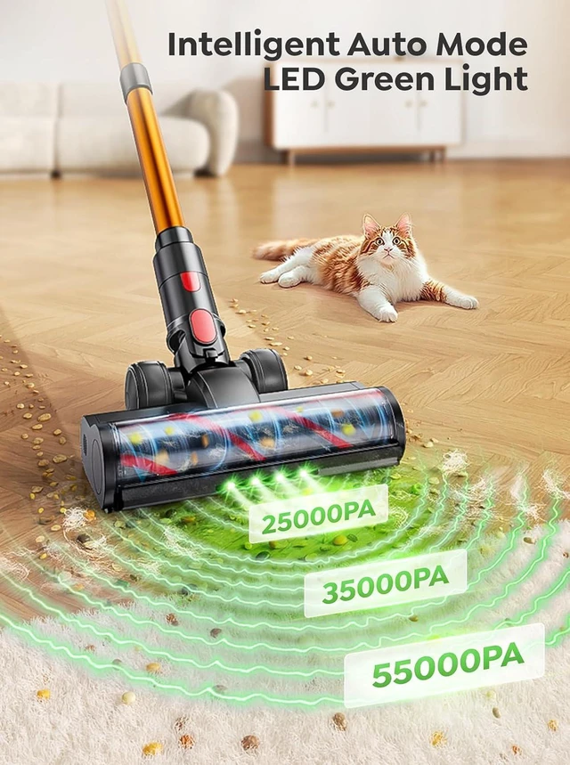 Alt view image 4 of 7 - Cordless Vacuum Cleaner, 650W 55KPA 70Mins Vacuum Cleaners for Home, Upgraded Stick Vacuum with 3.3Ft Extendable Hose, LED Touch Screen, Wall Charging Station, Auto Mode for Carpet Pet Hair Hard Floor