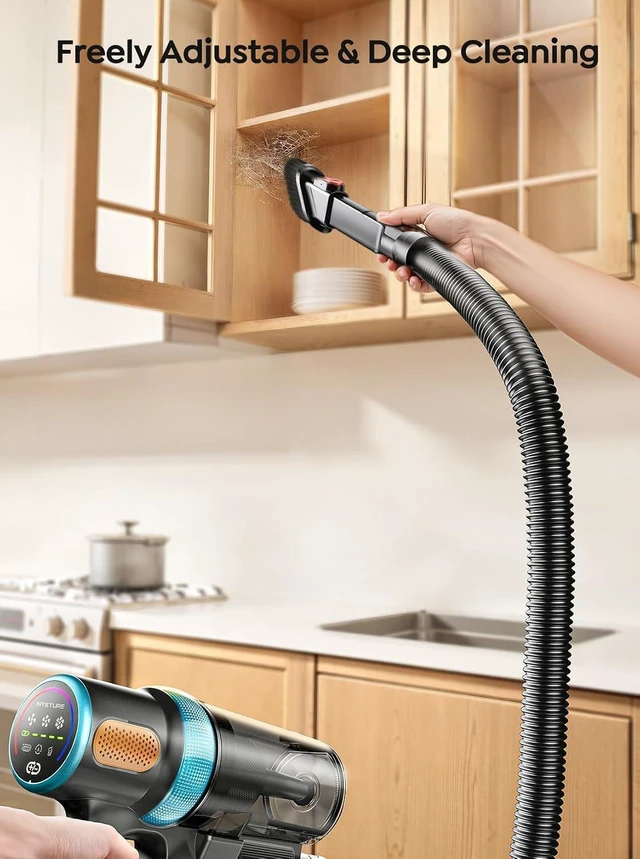 Alt view image 5 of 7 - Cordless Vacuum Cleaner, 650W 55KPA 70Mins Vacuum Cleaners for Home, Upgraded Stick Vacuum with 3.3Ft Extendable Hose, LED Touch Screen, Wall Charging Station, Auto Mode for Carpet Pet Hair Hard Floor