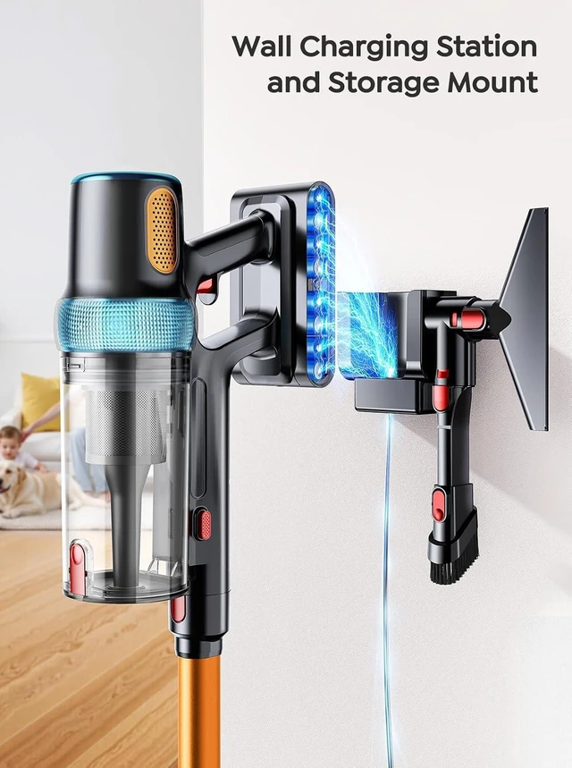 Alt view image 6 of 7 - Cordless Vacuum Cleaner, 650W 55KPA 70Mins Vacuum Cleaners for Home, Upgraded Stick Vacuum with 3.3Ft Extendable Hose, LED Touch Screen, Wall Charging Station, Auto Mode for Carpet Pet Hair Hard Floor