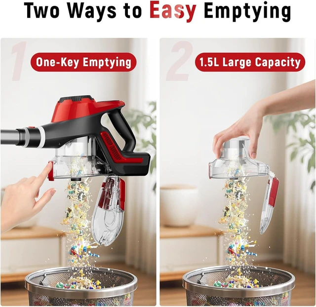 Alt view image 6 of 7 - Cordless Vacuum Cleaner for Home, Stick Vacuum 45Kpa, Smart Display & 1.5L Dust Cup, MAX 40mins Runtime, Rechargeable Lightweight Handheld Vavuum for Pet Hair/Carpet/Hardwood Floor/Car (Crimson)