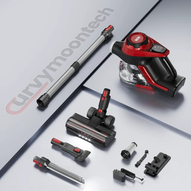 Alt view image 7 of 7 - Cordless Vacuum Cleaner for Home, Stick Vacuum 45Kpa, Smart Display & 1.5L Dust Cup, MAX 40mins Runtime, Rechargeable Lightweight Handheld Vavuum for Pet Hair/Carpet/Hardwood Floor/Car (Crimson)