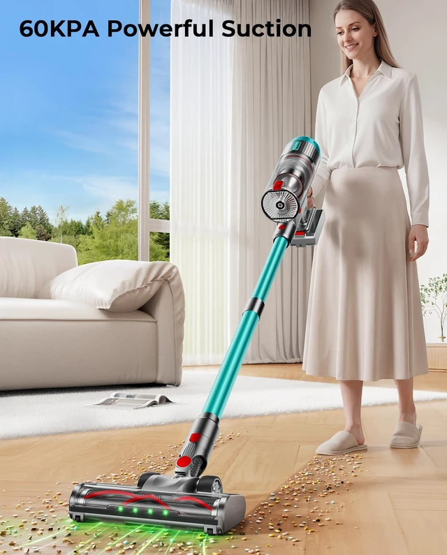 Alt view image 2 of 7 - Cordless Vacuum Cleaner, 80Mins 650W/60KPA Self-Standing Vacuum Cleaners for Home, Stick Vacuum with Anti-Tangle Brush, LED Screen, Rechargeable Vacuum for Floor/Carpet/Pet Hair