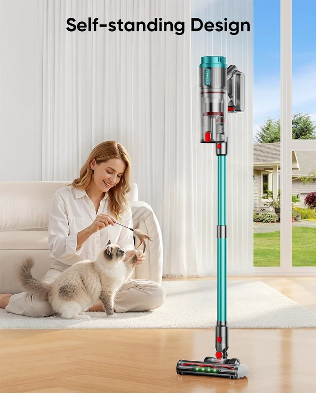 Alt view image 4 of 7 - Cordless Vacuum Cleaner, 80Mins 650W/60KPA Self-Standing Vacuum Cleaners for Home, Stick Vacuum with Anti-Tangle Brush, LED Screen, Rechargeable Vacuum for Floor/Carpet/Pet Hair