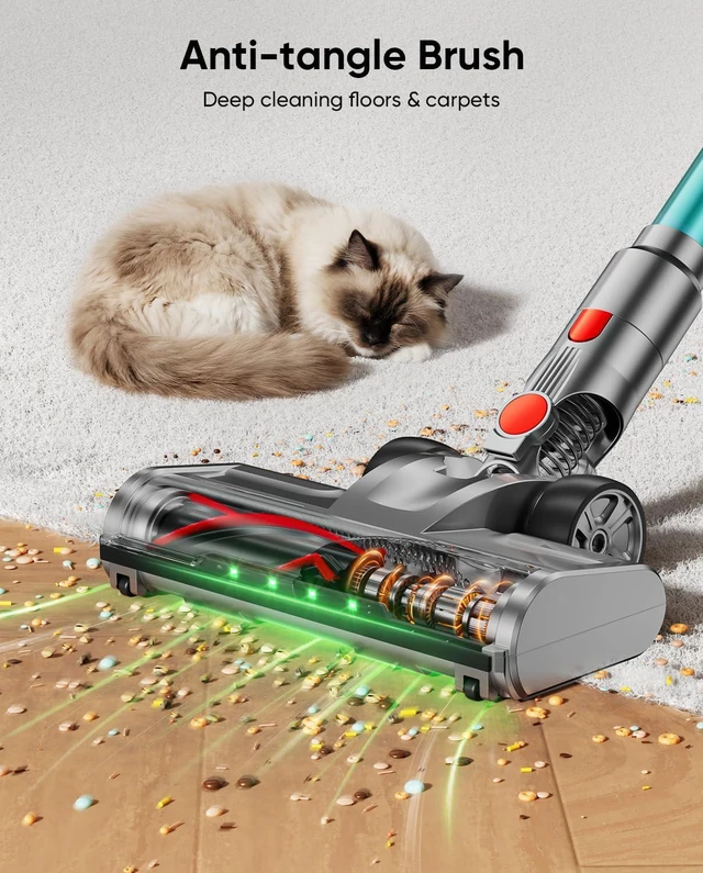 Alt view image 5 of 7 - Cordless Vacuum Cleaner, 80Mins 650W/60KPA Self-Standing Vacuum Cleaners for Home, Stick Vacuum with Anti-Tangle Brush, LED Screen, Rechargeable Vacuum for Floor/Carpet/Pet Hair
