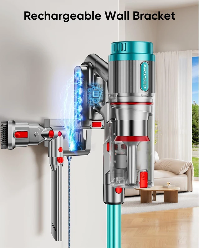 Alt view image 7 of 7 - Cordless Vacuum Cleaner, 80Mins 650W/60KPA Self-Standing Vacuum Cleaners for Home, Stick Vacuum with Anti-Tangle Brush, LED Screen, Rechargeable Vacuum for Floor/Carpet/Pet Hair