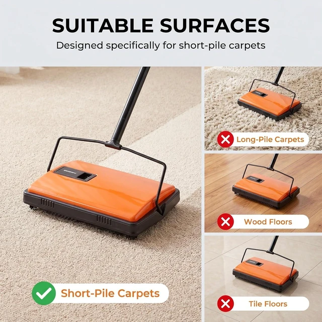 Alt view image 4 of 7 - CLEANHOME Manual Carpet Sweeper For Pet Hair and Dust Remove