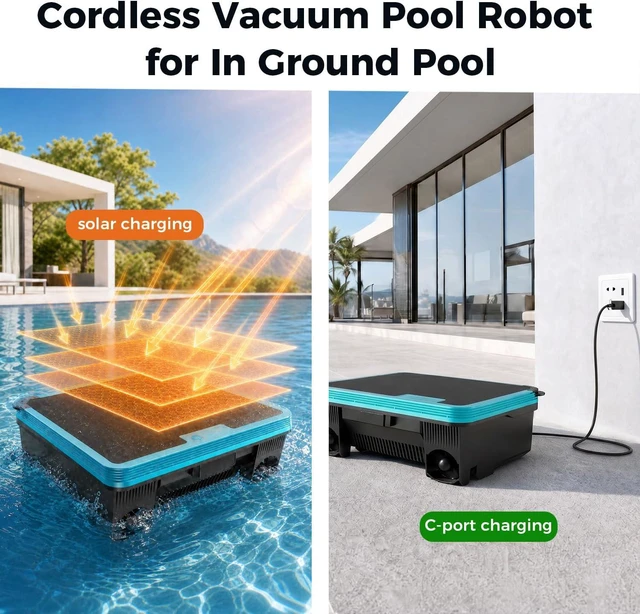 Alt view image 3 of 6 - Pool Skimmer Robot,Over-Ground Robotic Pool Cleaner,Solar Powered Pool Vacuum,24H/7D Continuous Cleaning, 180-um, 3L Basket,APP Support