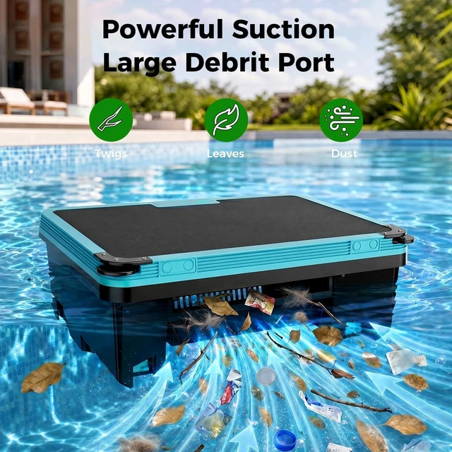 Alt view image 4 of 6 - Pool Skimmer Robot,Over-Ground Robotic Pool Cleaner,Solar Powered Pool Vacuum,24H/7D Continuous Cleaning, 180-um, 3L Basket,APP Support