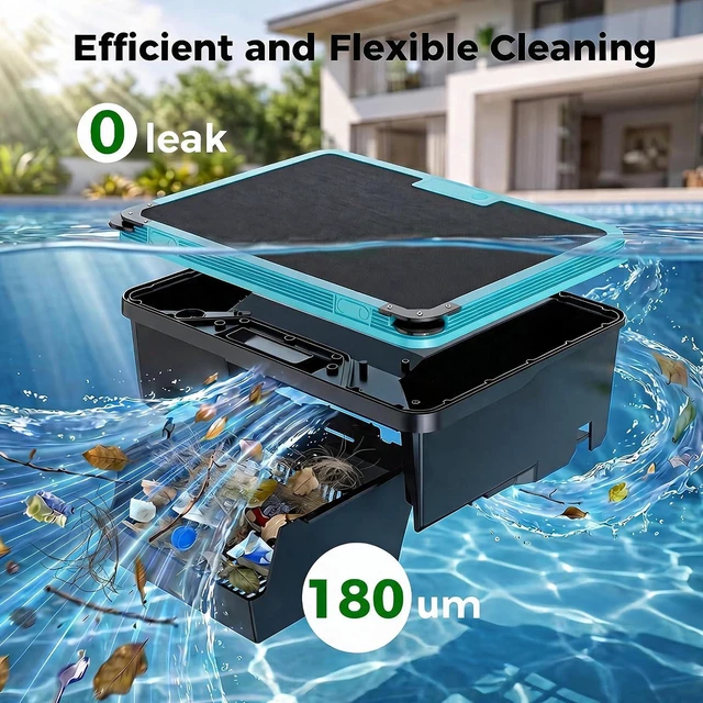 Alt view image 5 of 6 - Pool Skimmer Robot,Over-Ground Robotic Pool Cleaner,Solar Powered Pool Vacuum,24H/7D Continuous Cleaning, 180-um, 3L Basket,APP Support