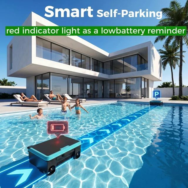 Alt view image 6 of 6 - Pool Skimmer Robot,Over-Ground Robotic Pool Cleaner,Solar Powered Pool Vacuum,24H/7D Continuous Cleaning, 180-um, 3L Basket,APP Support