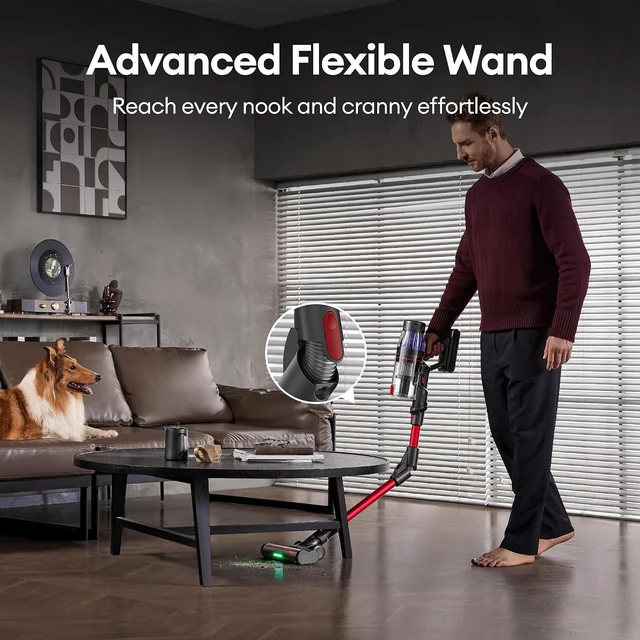 Alt view image 6 of 7 - Ultenic Cordless Vacuum Cleaner, 600W 55Kpa 60Mins Vacuum Cleaners for Home, Cordless Stick Vacuum with 180°Bendable Wand, Anti-Tangle Brush, Charging Dock, Vacuum for Pet Hair/Carpet/Floor/Car