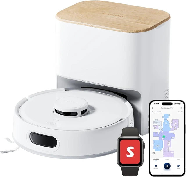 Main image of SwitchBot K11+ Robot Vacuum & Mop with Matter, 6000Pa Suction, 90-Day Hands-Free Self-Emptying, LDS Navigation, 3.6 Ultra-Slim, Anti-Tangle for Pet Hair, Works with Alexa, Google Home, Apple Home