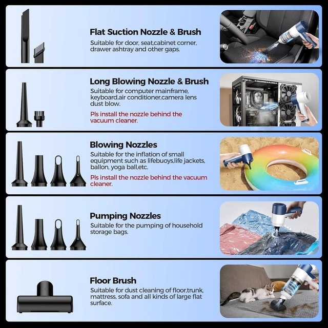 Alt view image 4 of 7 - Handheld Vacuum Cordless, 16000PA High Power Car Vacuum with Brushless Motor, 4-in-1 Portable Mini Vacuum & Air Duster, 2 Speeds, 3 Washable Filters & Type C Charging for Pet Hair, Home, Car & Office