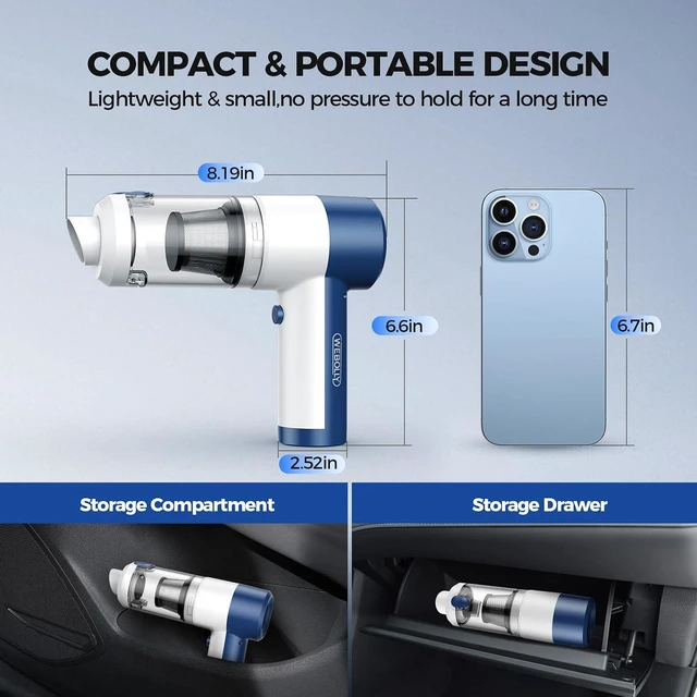 Alt view image 7 of 7 - Handheld Vacuum Cordless, 16000PA High Power Car Vacuum with Brushless Motor, 4-in-1 Portable Mini Vacuum & Air Duster, 2 Speeds, 3 Washable Filters & Type C Charging for Pet Hair, Home, Car & Office