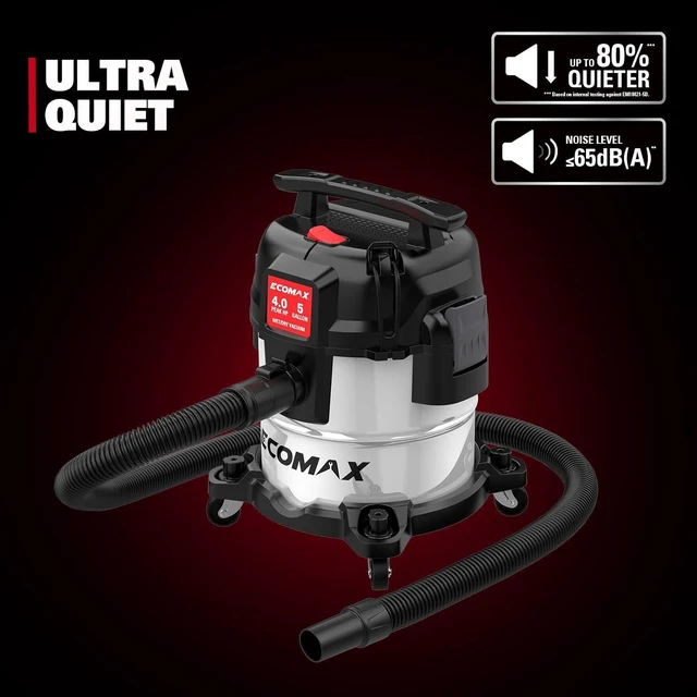 Alt view image 2 of 7 - ECOMAX 5 Gallon Ultra Quiet Stainless Steel Shop Vacuum Wet and Dry