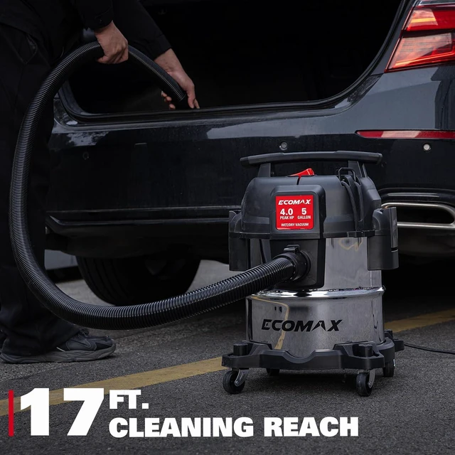 Alt view image 6 of 7 - ECOMAX 5 Gallon Ultra Quiet Stainless Steel Shop Vacuum Wet and Dry