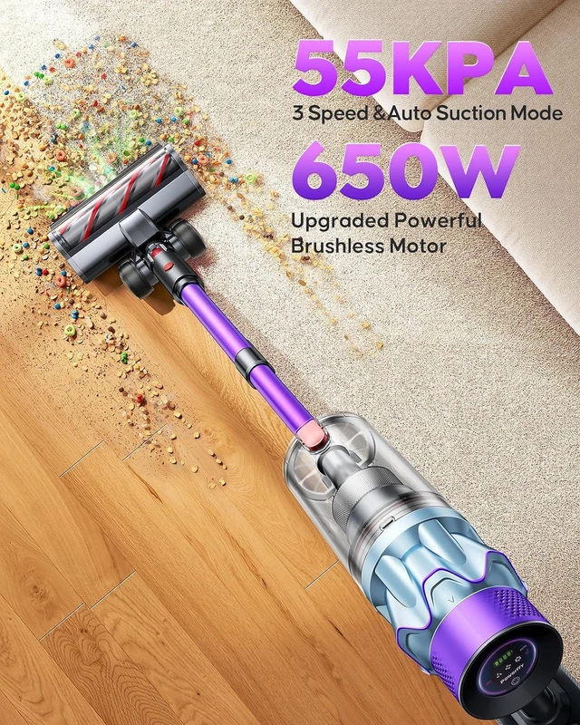 Alt view image 2 of 7 - Cordless Vacuum Cleaner 70Mins/650W/55KPA, Stick Vacuum Cleaners for Home