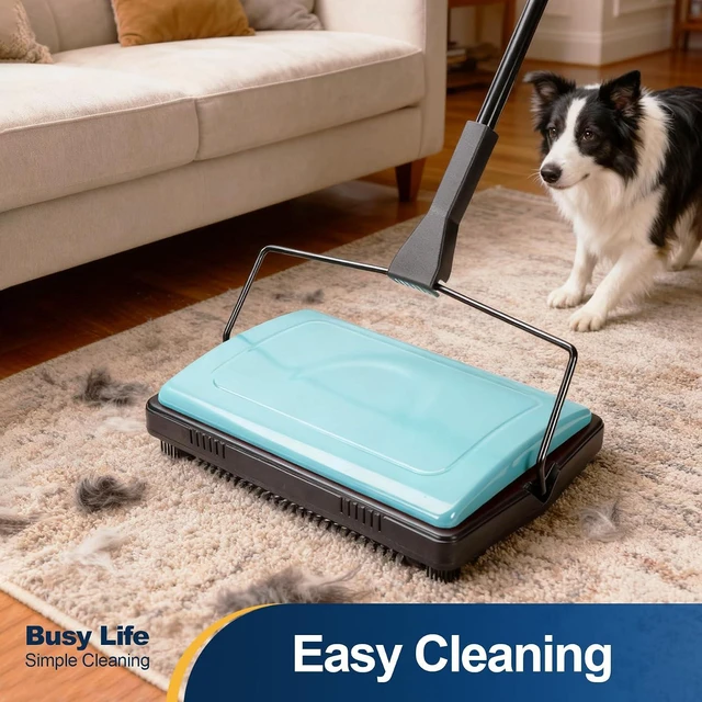 Alt view image 3 of 7 - Yocada Carpet Sweeper Cleaner Manual Household Sweeper Lightweight Blue
