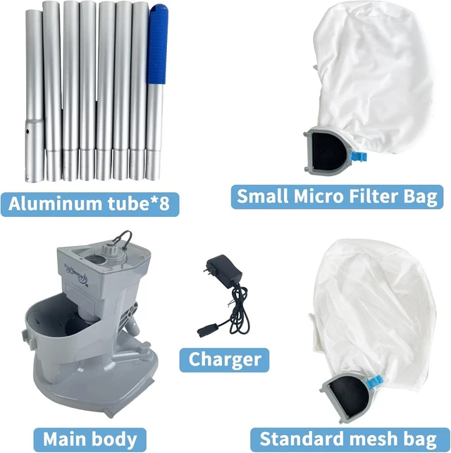 Alt view image 2 of 7 - Cordless Pool Vacuum, Handheld Rechargeable Pool Cleaner with Poles,60 Mins Runtime, 11.1V Powerful Suction, 2 Replacement Filter Bags,Ideal for inground Pools,Spa,Hot Tub, Stairs,Above Ground Pools