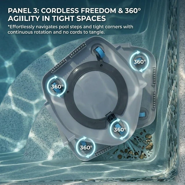 Alt view image 7 of 7 - Cordless Pool Vacuum, Handheld Rechargeable Pool Cleaner with Poles,60 Mins Runtime, 11.1V Powerful Suction, 2 Replacement Filter Bags,Ideal for inground Pools,Spa,Hot Tub, Stairs,Above Ground Pools