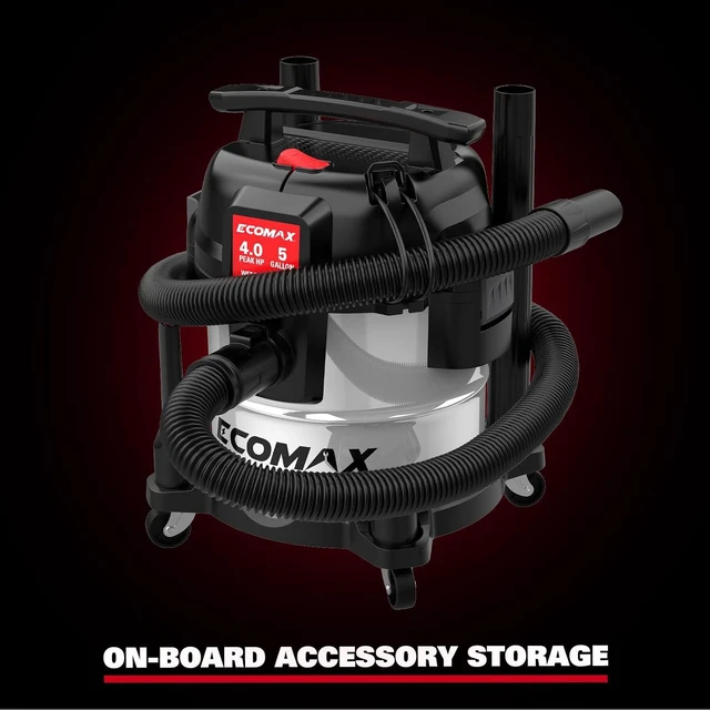 Alt view image 7 of 7 - ECOMAX 5 Gallon Ultra Quiet Stainless Steel Shop Vacuum Wet and Dry
