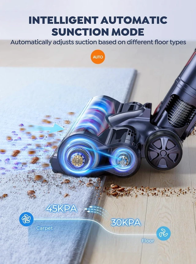 Alt view image 4 of 7 - Cordless Vacuum Cleaner, 2 Batteries 110 Mins Runtime Vacuum Cleaners for Home, 45KPA 550W Stick Vacuum with Brushless Motor, Automatically Adjust Suction, Handheld Vacuum for Pet Hair/Carpet/Floor