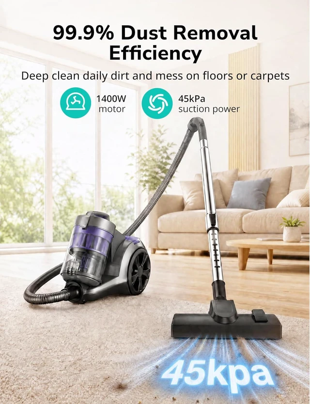 Alt view image 4 of 7 - Canister Vacuum Cleaner, 1700W 45Kpa Bagless HEPA Vacuum